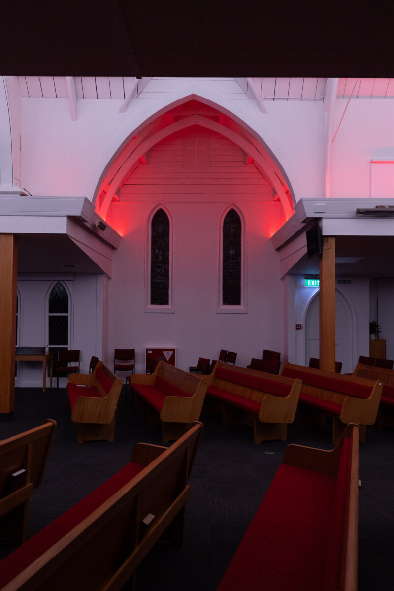 Nave lighting at Taradale Anglican Church following LED lighting upgrade by Moth Light with Casambi control