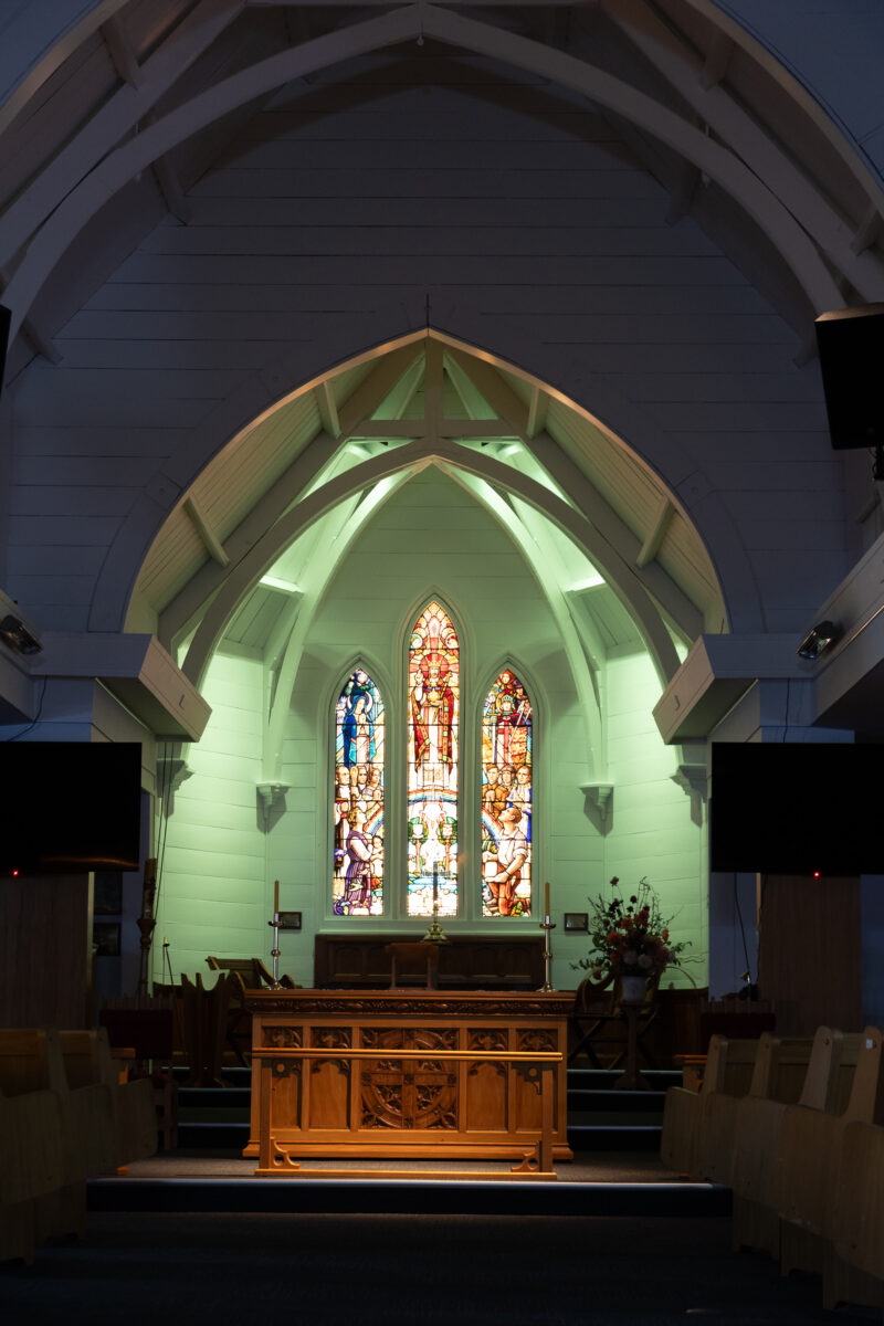 Apse feature lighting at Taradale Anglican Church using concealed BEGA luminaires supplied by Moth Light